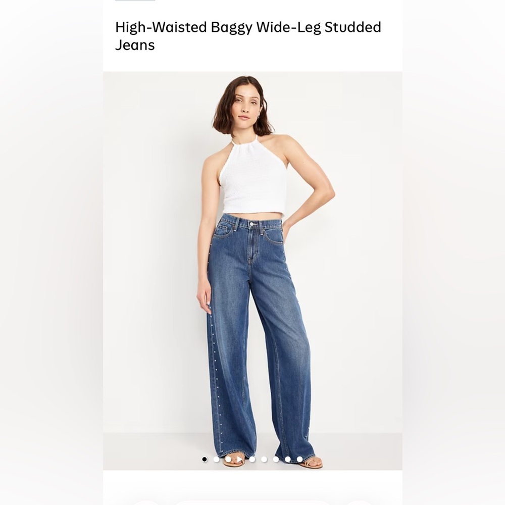 Old Navy Blue Studded Wide-Leg Jeans